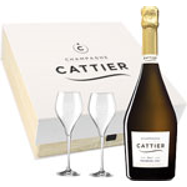 Cattier Premier Cru Brut Champagne and 2x Champagne Glasses